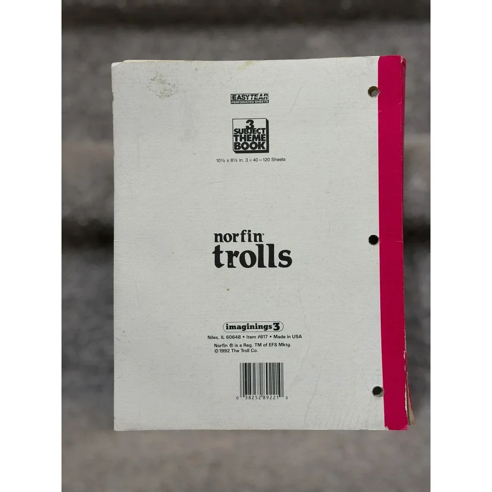 Vintage 1992 Norfin Trolls 3 Subject Notebook Binder Paper School Folder Retro